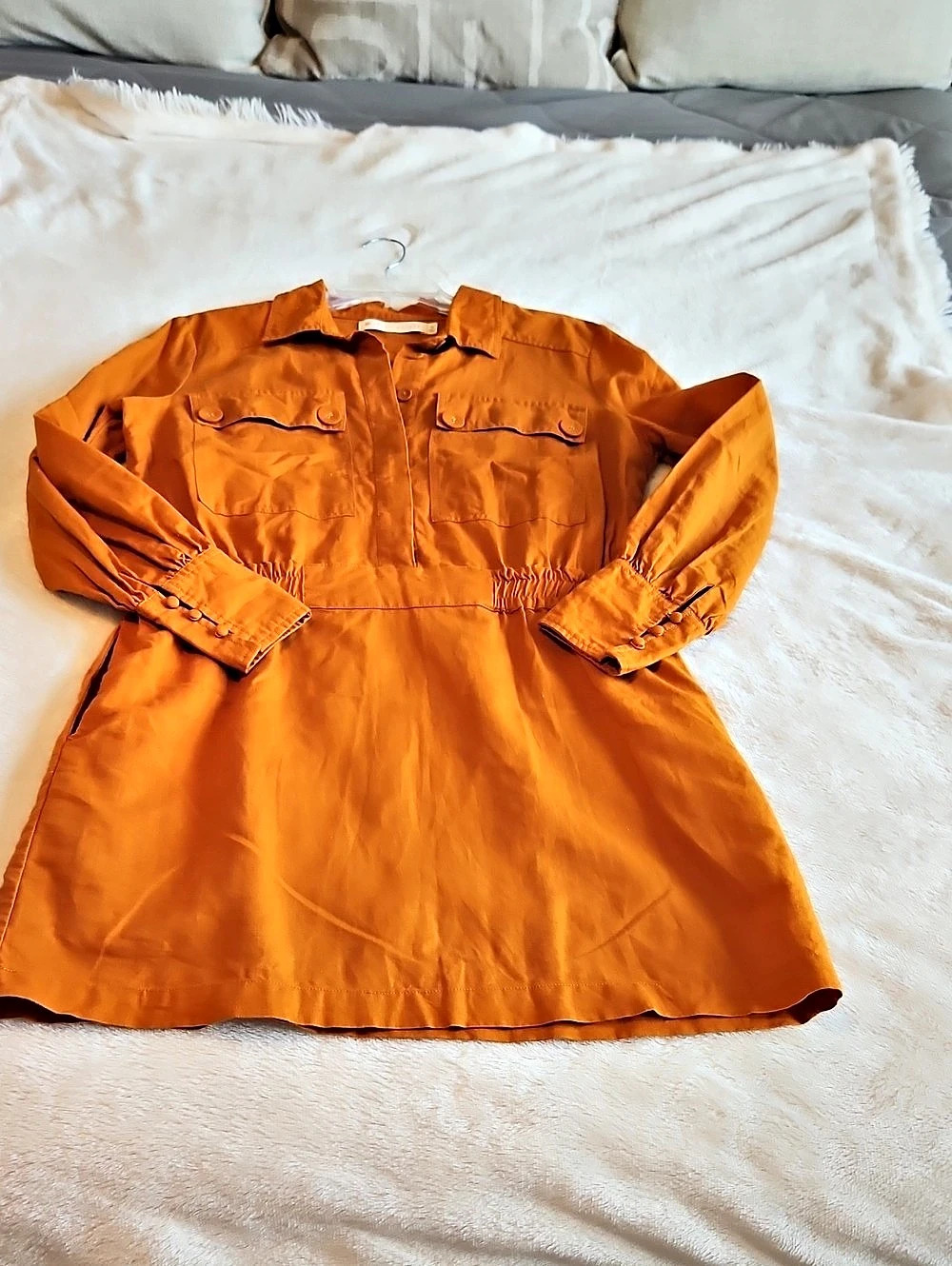 Happy Nature Linen Blend Mini Dress in Rust/Orange Size Medium